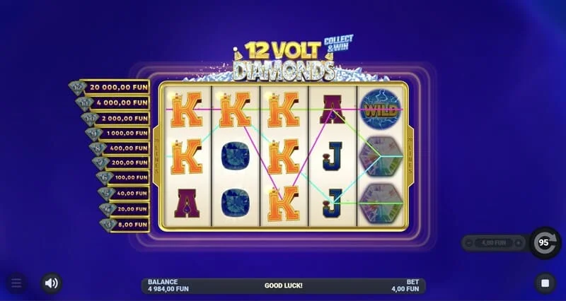 12 Volt Diamonds - schermata di gioco principale con griglia 5x4